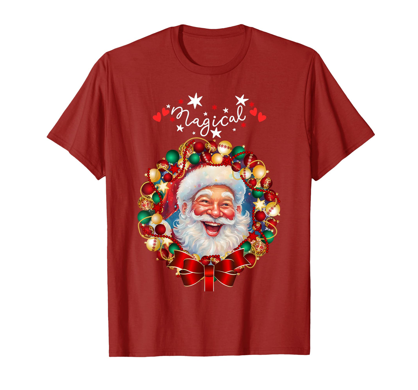 Santa Christmas Magical Funny Happy Xmas Wreath T-Shirt