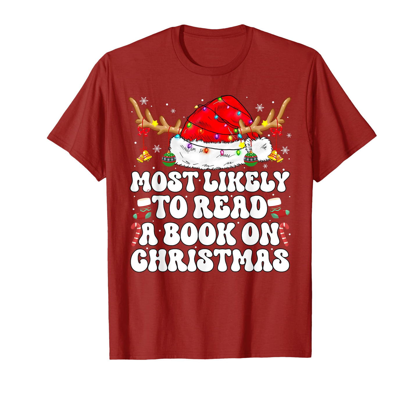 Funny Most Likely to Read A Book On Christmas Family Women T-Shirt
