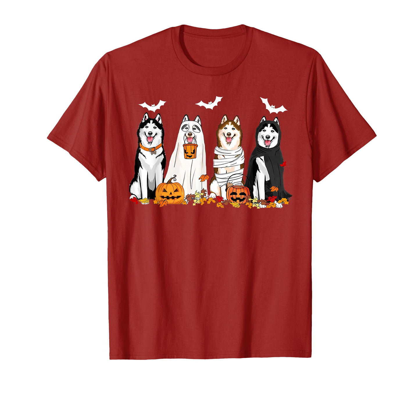 Cute Husky Dogs Ghost Mummy Witch Spooky Halloween Boo T-Shirt