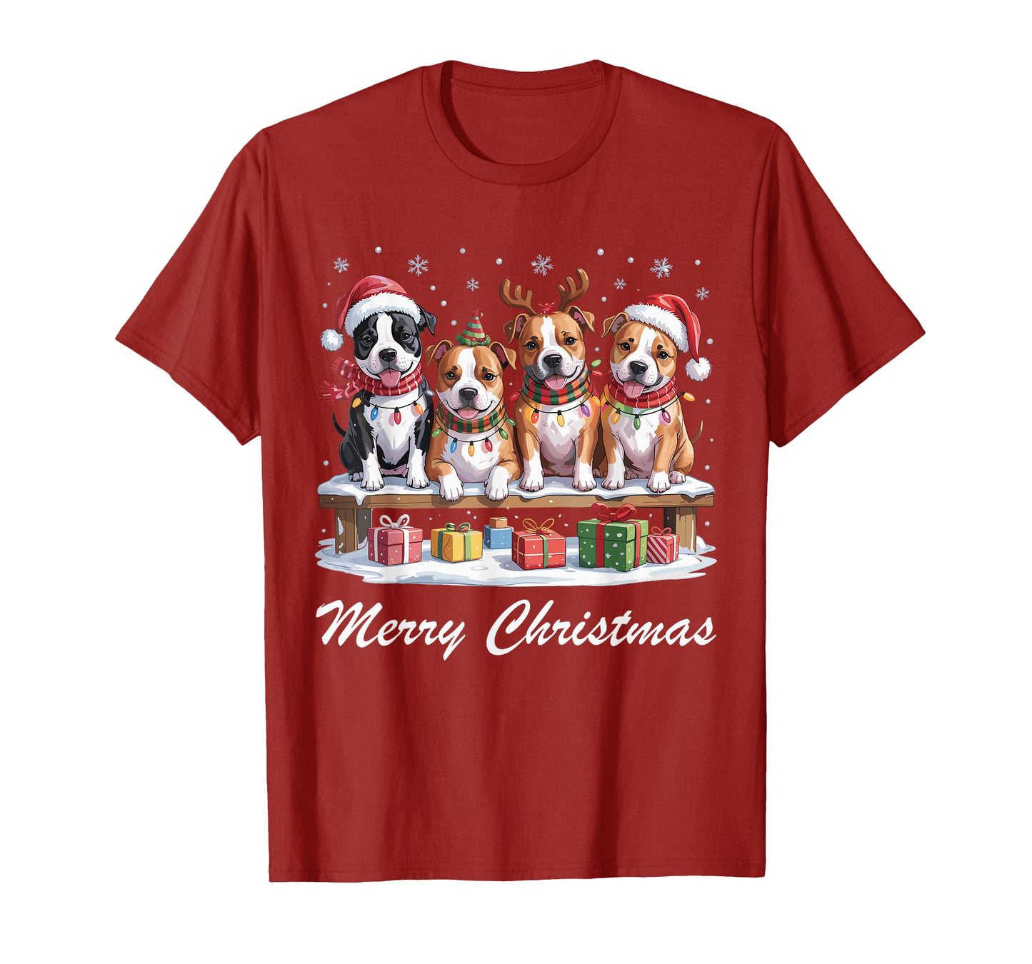 American Staffordshire Merry Christmas Dog Lovers Holiday T-Shirt