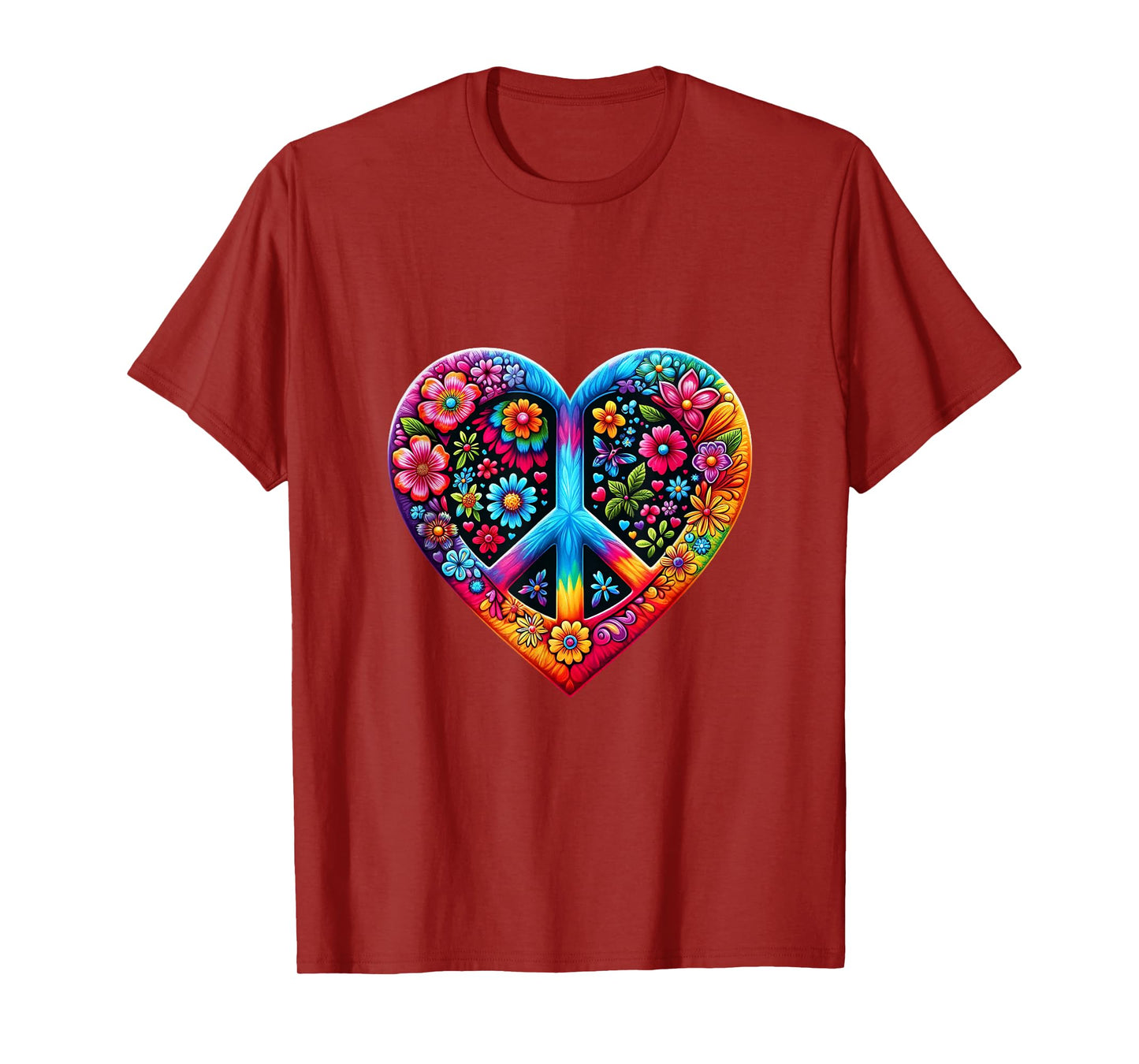 Love Peace Sign 60s 70s Groovy Hippie Flower Vintage Tie Dye T-Shirt