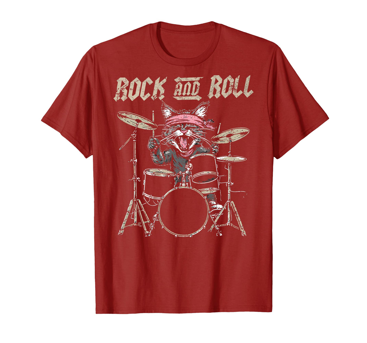 Rock and Roll Cat Drum Vintage ROCK Cat Drummer (ART BACK) T-Shirt for Men Women Kids