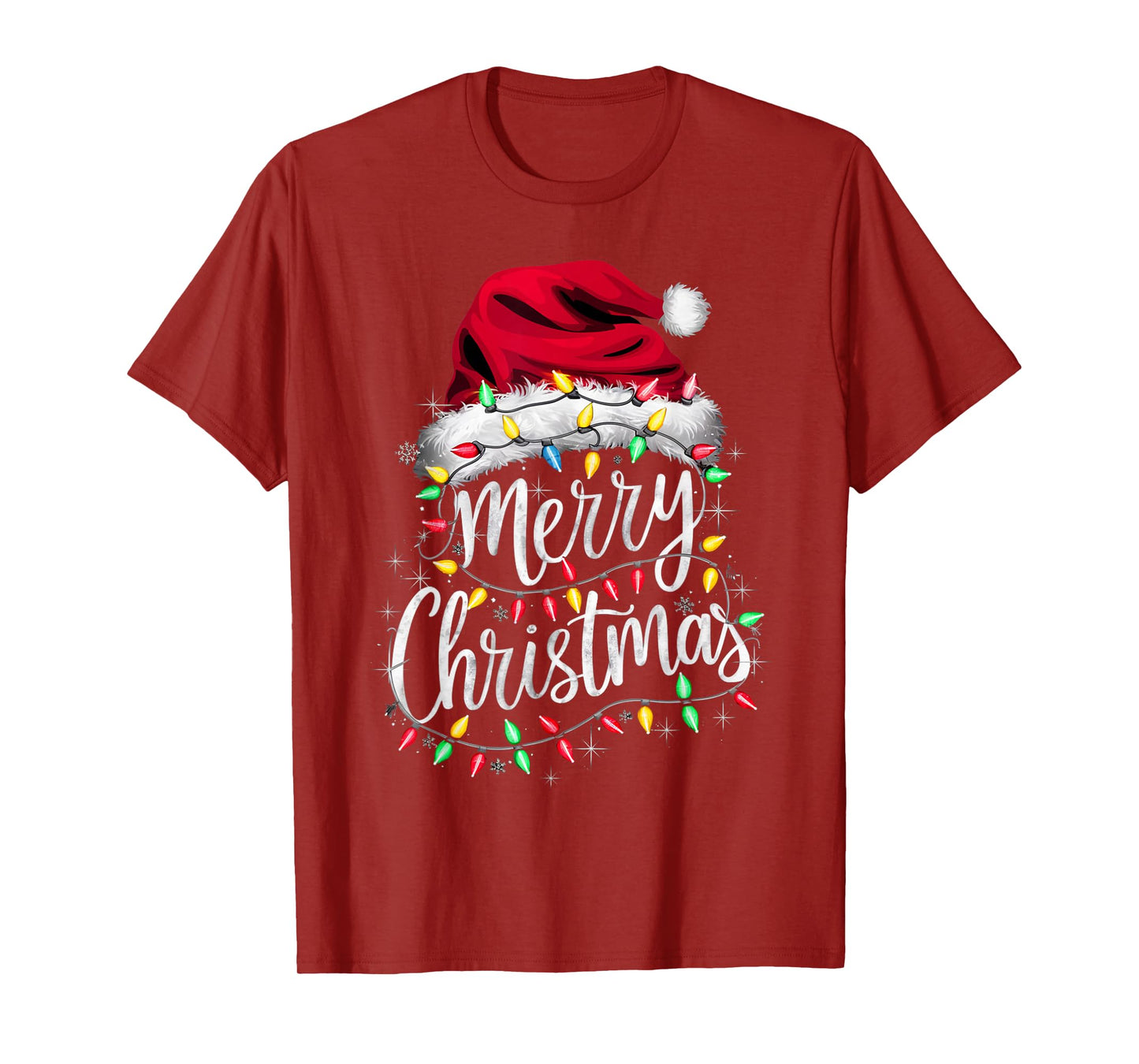 Merry Christmas Lights Red Santa Hat Xmas Family Men Women T-Shirt