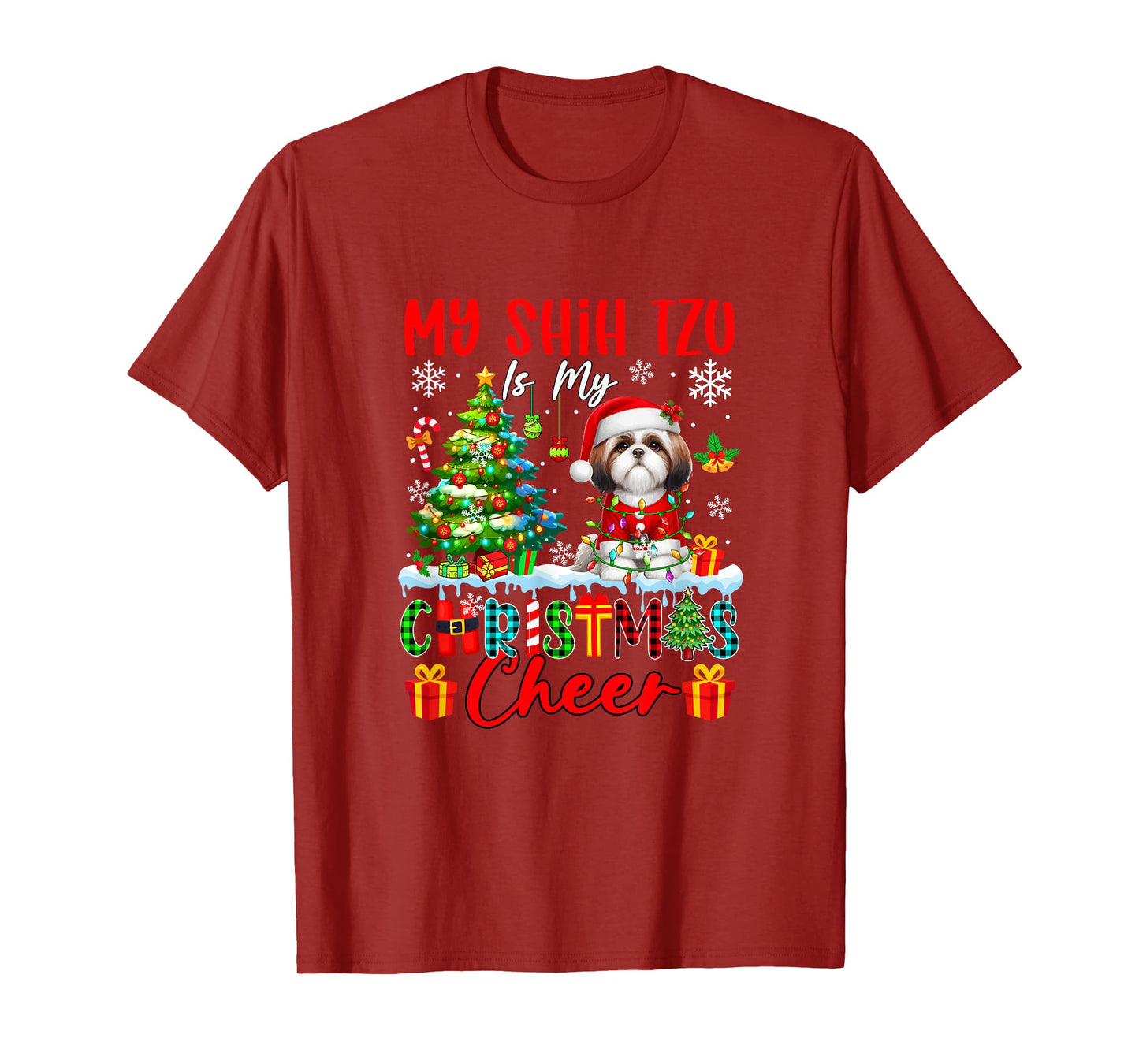 My Shih Tzu is My Xmas Cheer Funny Santa Dog Owner Kids T-Shirt