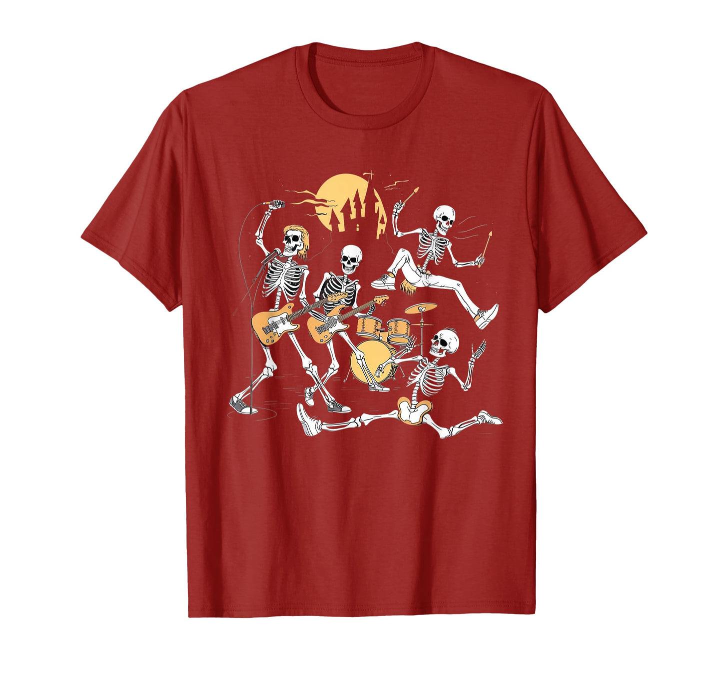Rock Skeleton Halloween Funny Music Guitar Men Women Kids T-Shirt