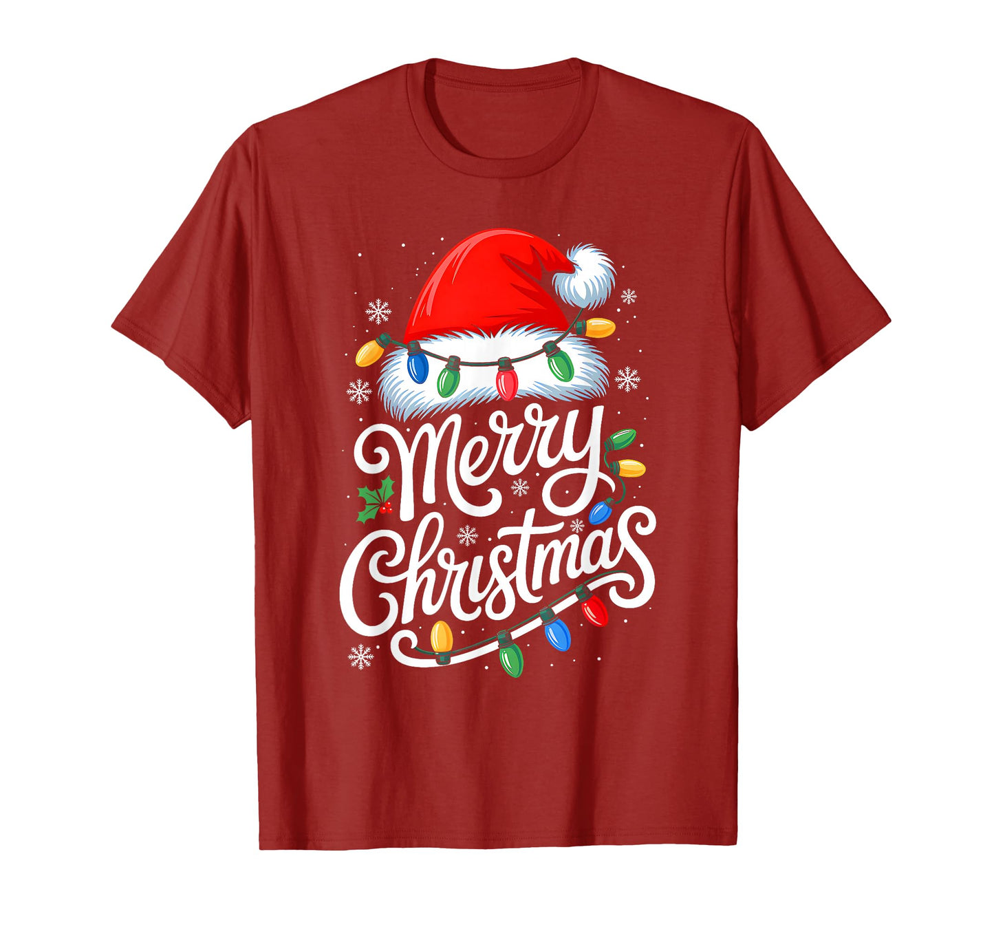 Merry Christmas Family Matching Red Santa Hat Xmas Pajamas T-Shirt