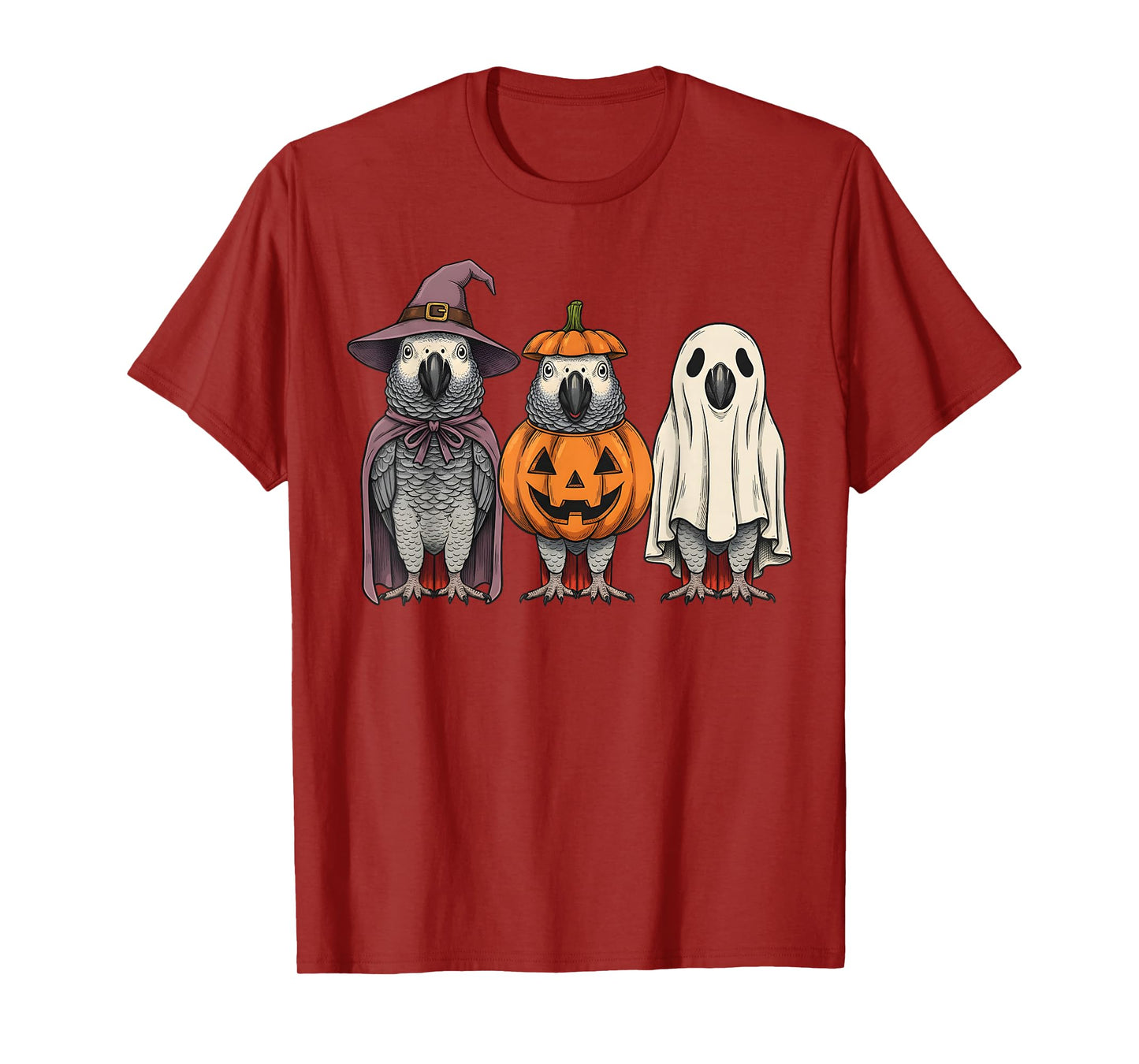 Spooky Ghost African Grey Parrot Lover Pumpkin Halloween T-Shirt