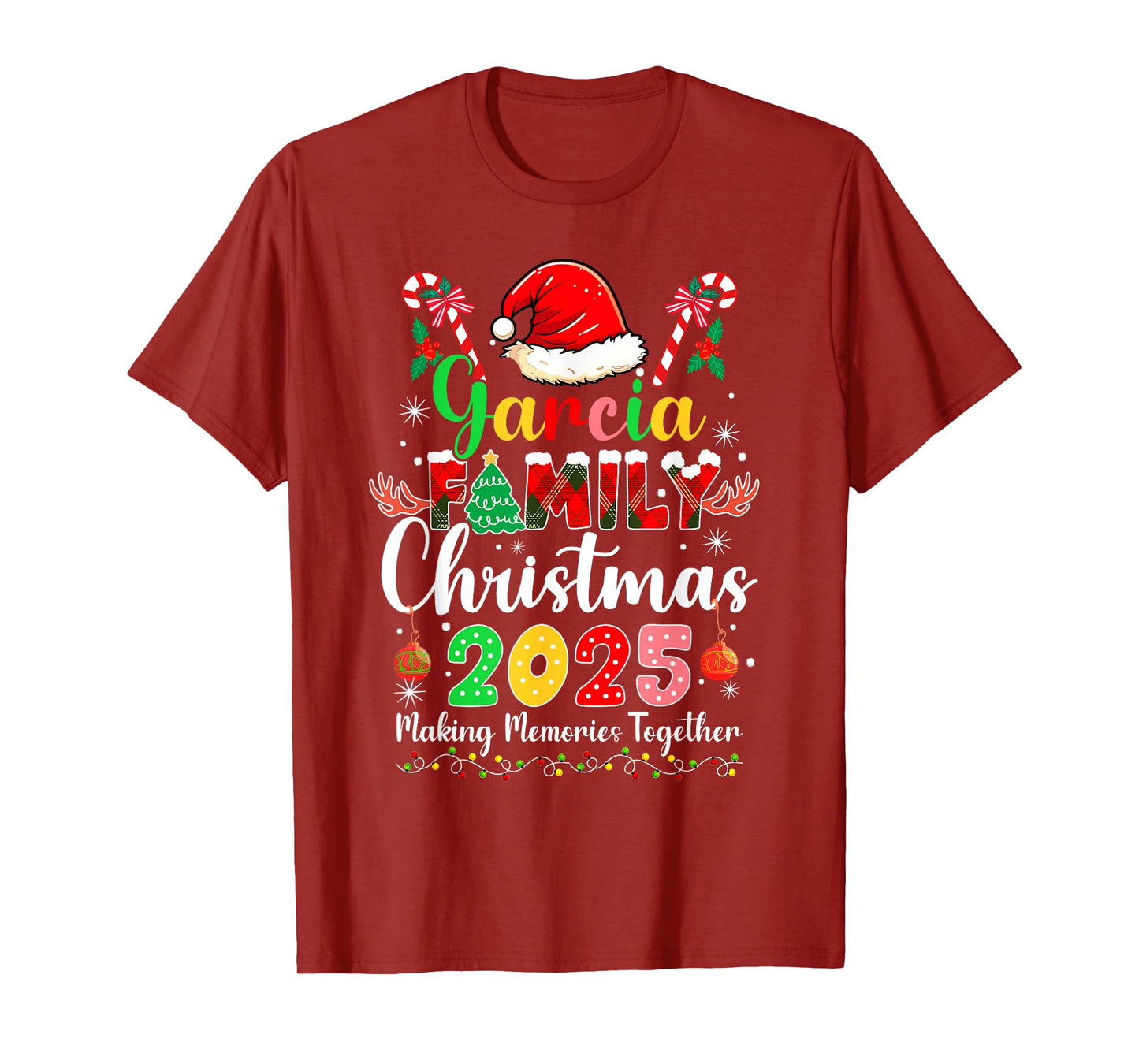 Garcia Family Christmas 2025 Matching Santa Hat Xmas Pjs T-Shirt