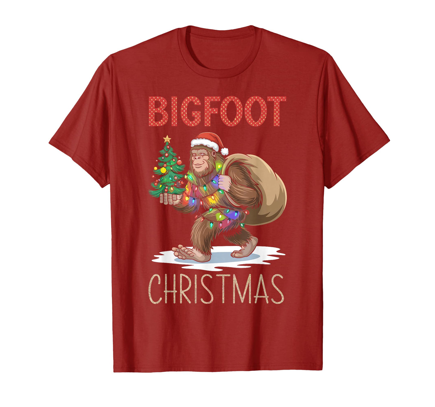 Santa Bigfoot Christmas Lights Funny Sasquatch Believe Xmas T-Shirt