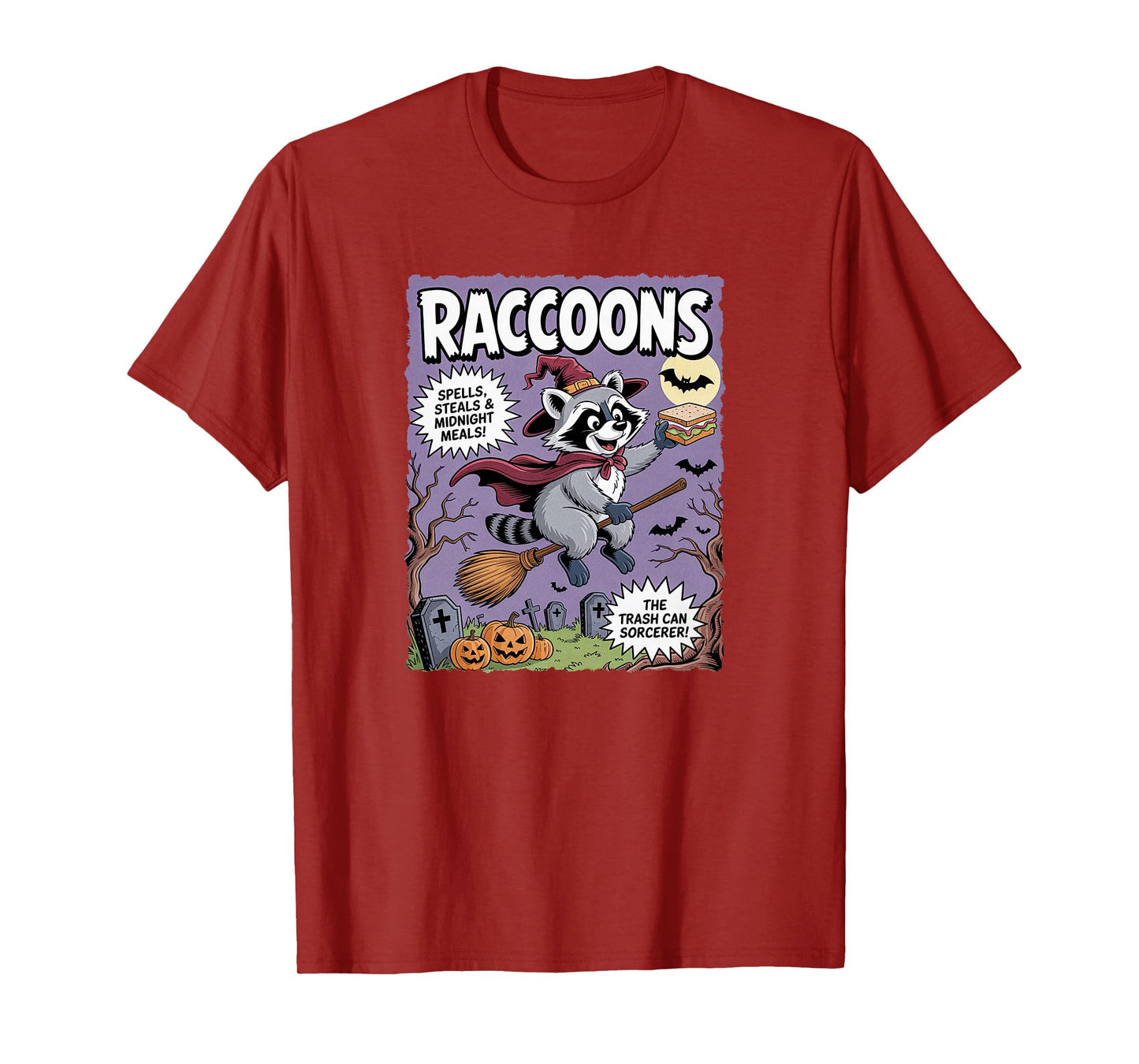 Cute Vintage Raccoon Witch Halloween Funny Trash Panda Comic T-Shirt