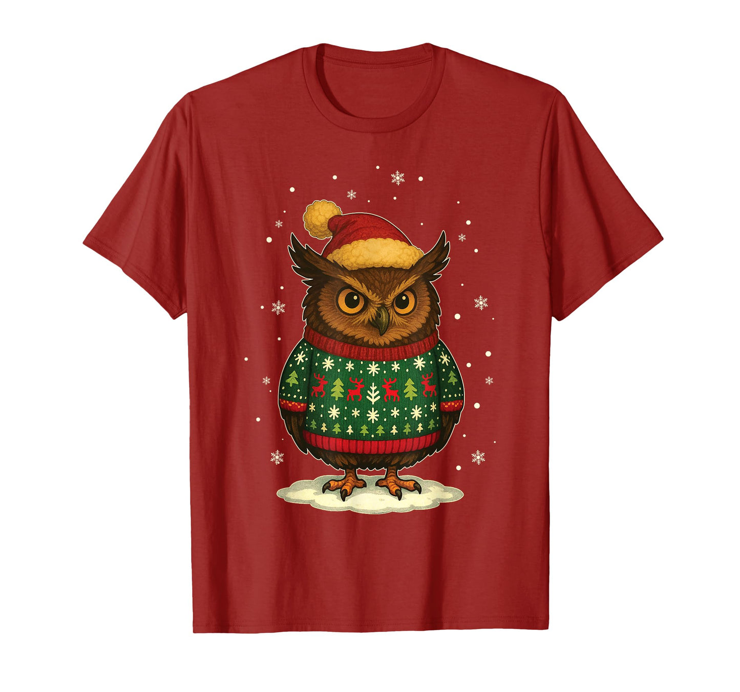 Owl Santa Hat Merry Christmas Funny Ugly Christmas T-Shirt