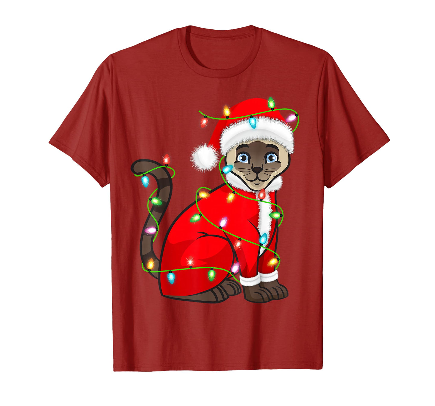 Siamese Cat Christmas Lights Santa Costume Cute Animal Xmas T-Shirt
