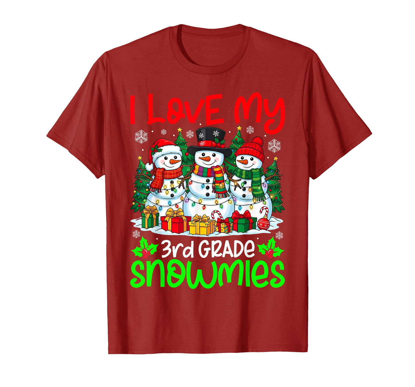 I Love My 3rd Grade Snowmies Christmas Teacher Students Xmas T-Shirt