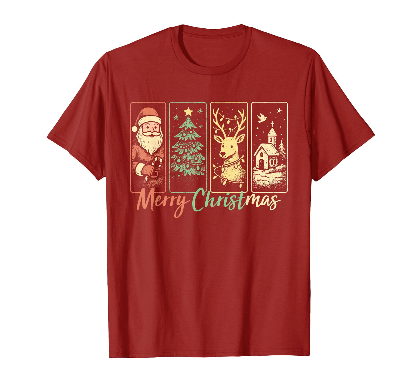 Vintage Merry Christmas Santa Claus Reindeer Family Xmas T-Shirt