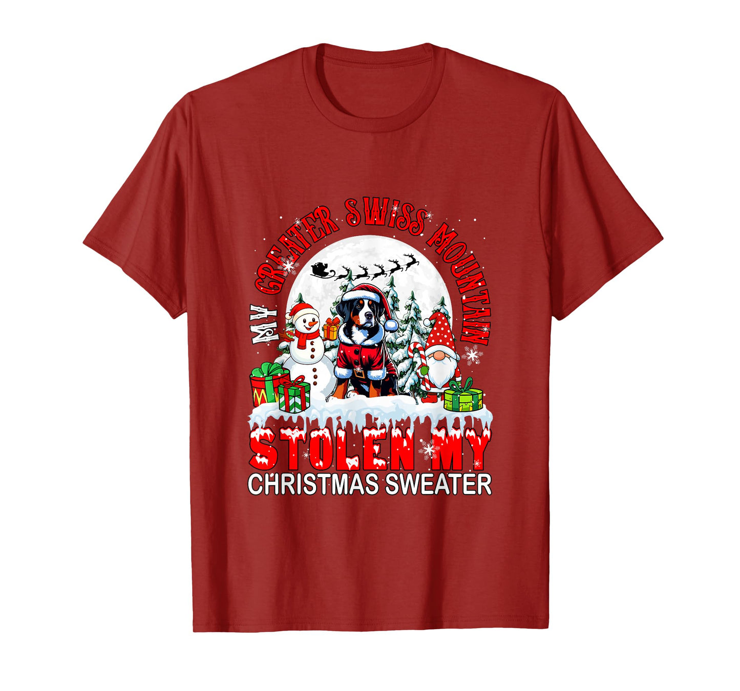 My Greater Swiss Mountain Stolen Christmas Sweater Santa Dog T-Shirt