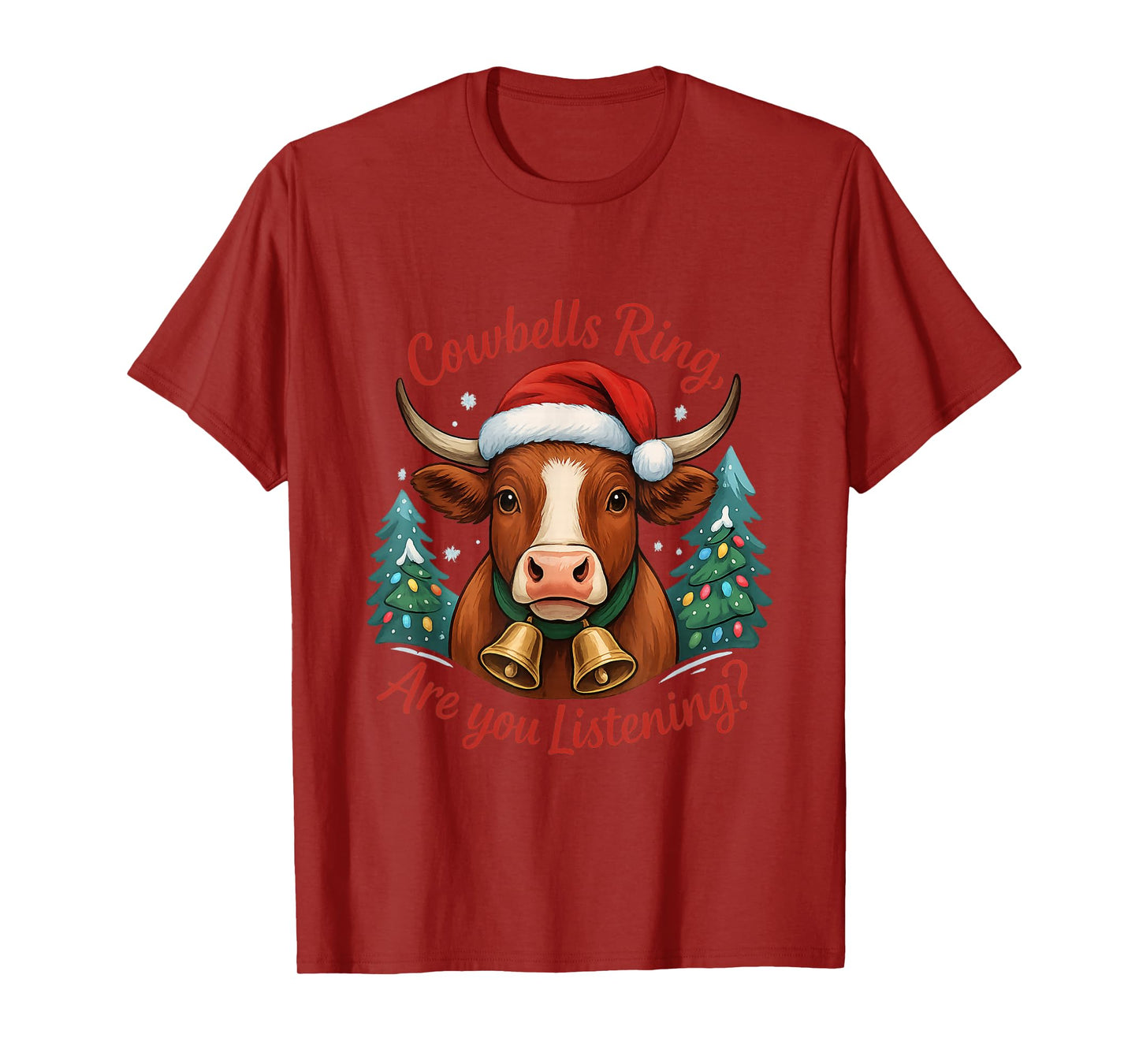 Cute Brown Christmas Cow Funny Merry Cows Lover Santa Humor T-Shirt