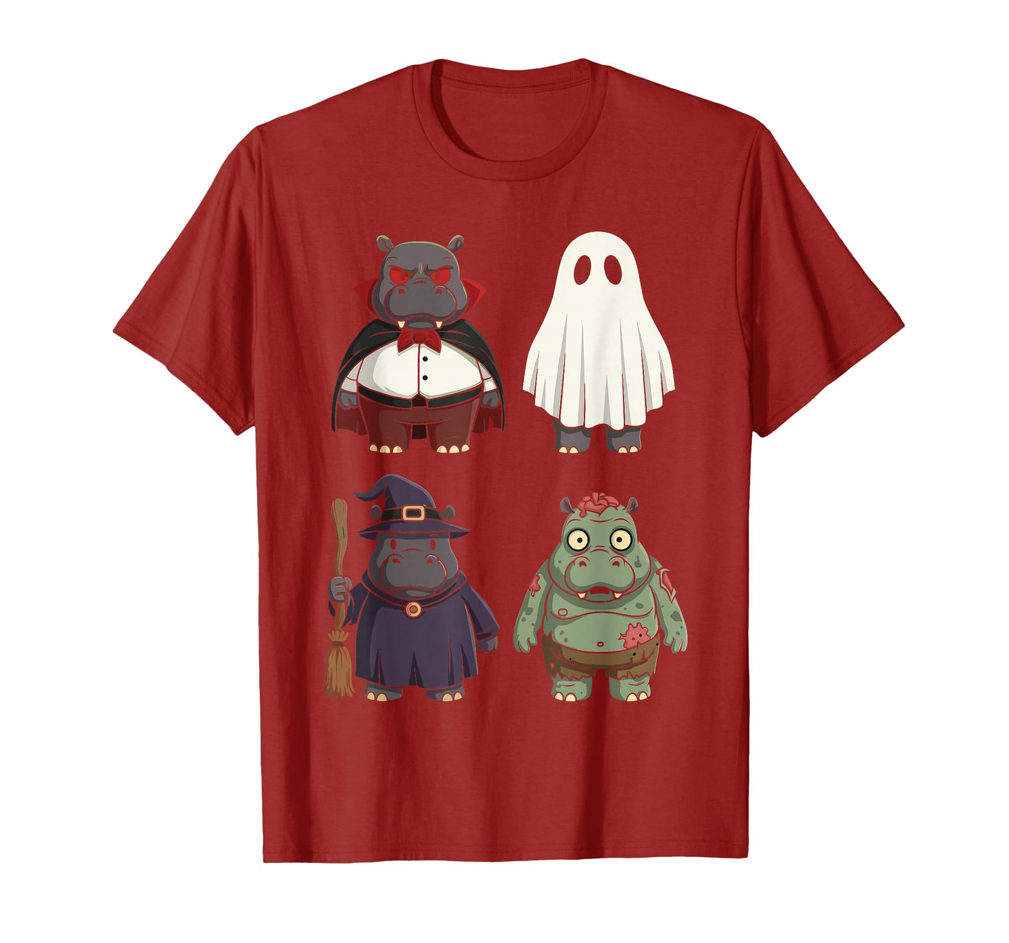 Funny Halloween Hippo Costumes, Zombie Witch Ghost Vampire T-Shirt