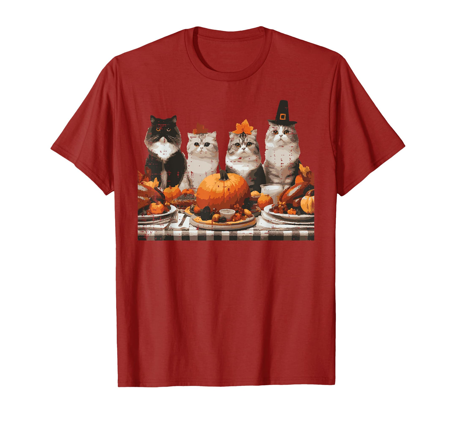 Thanksgiving Cats Dinner Feast Vintage Fall Men Women Kids T-Shirt