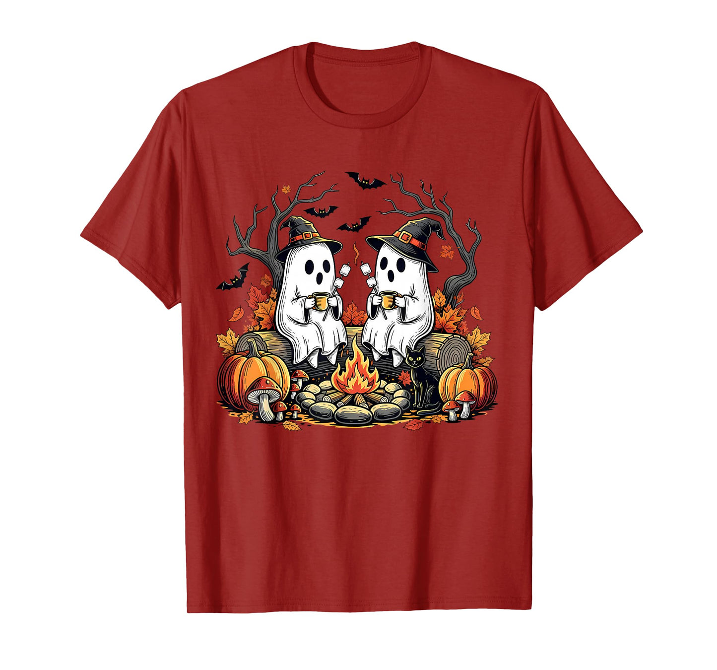 Ghost Campfire Marshmallow Cozy Halloween Witch Vintage T-Shirt