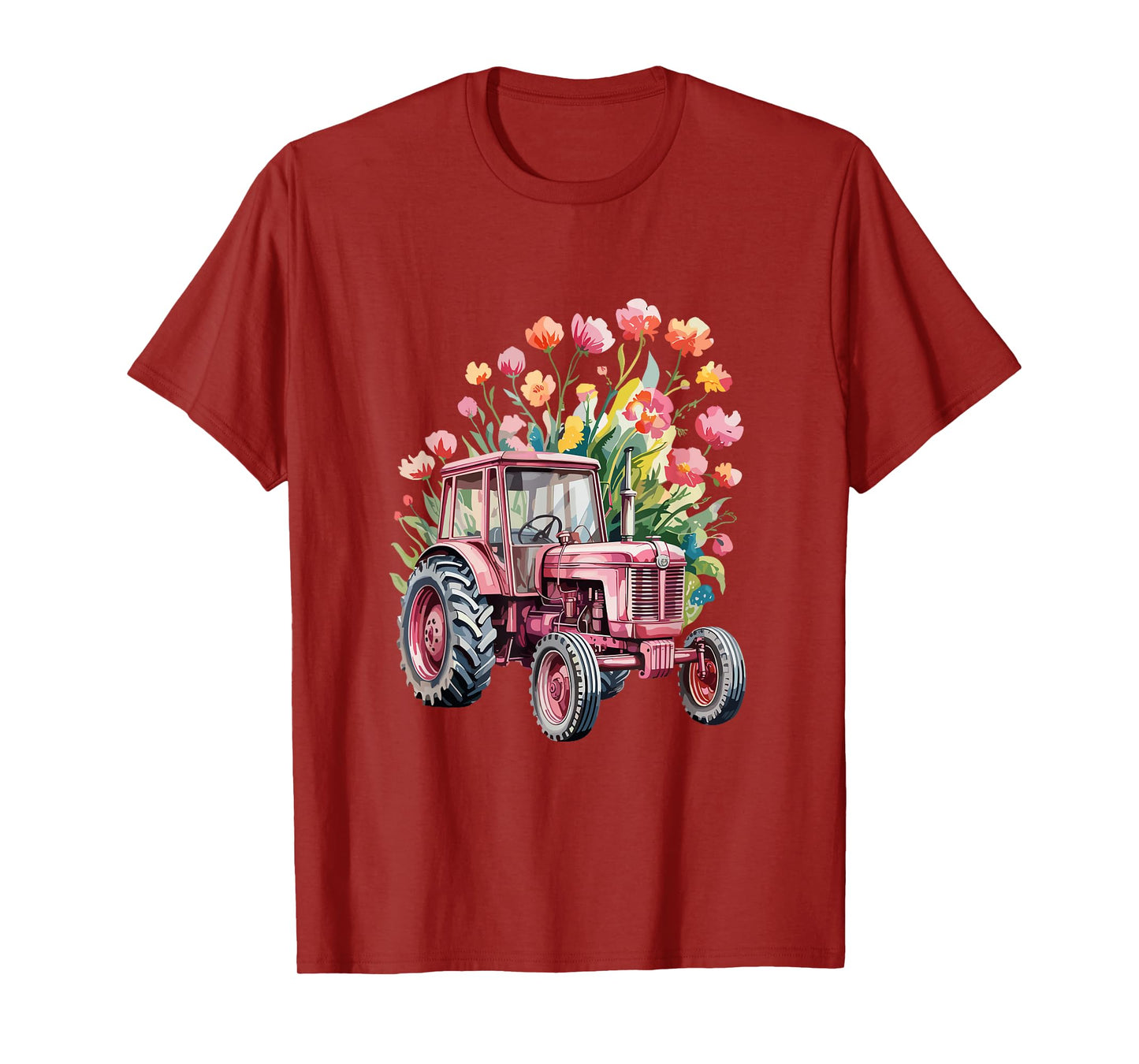 Floral Flower Pink Tractor Country Farm Girl T-Shirt
