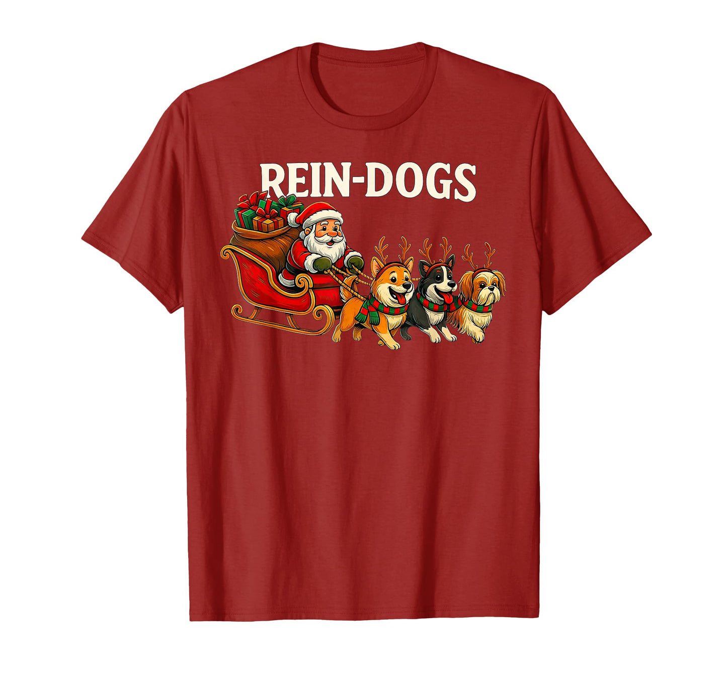 Reindogs Cute Sleigh Dogs Funny Santa Xmas T-Shirt