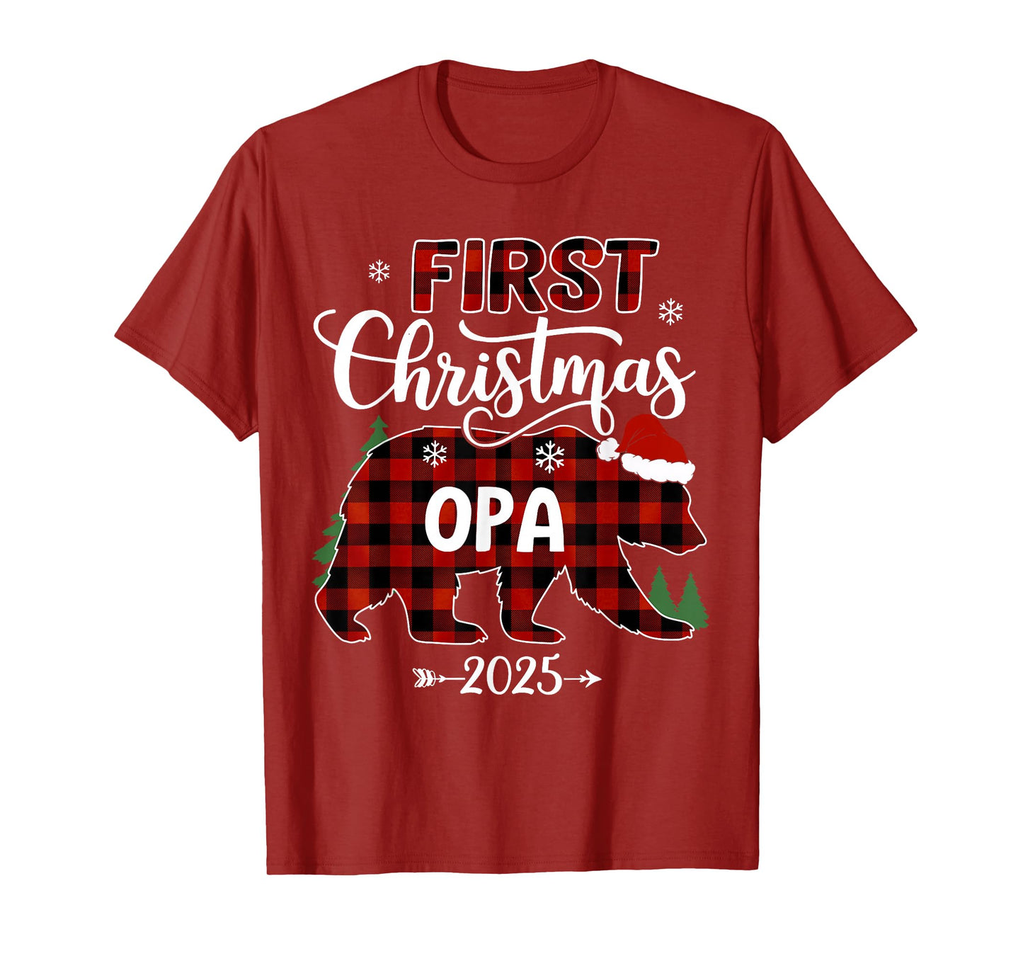 Pregnancy First Christmas Opa Red Plaid Bear Santa 2025 T-Shirt