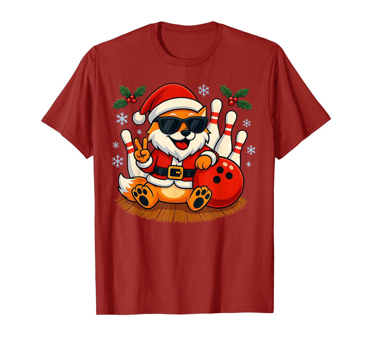 Santa Foxe Bowling Christmas Funny Holiday Vibes Men Women T-Shirt