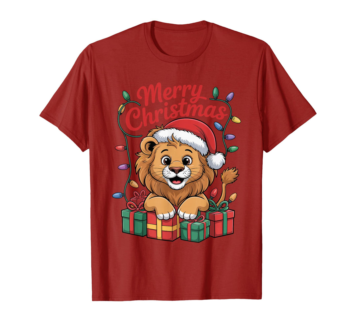 Lion Santa Hat Christmas Design Funny Wild Animal Lovers T-Shirt