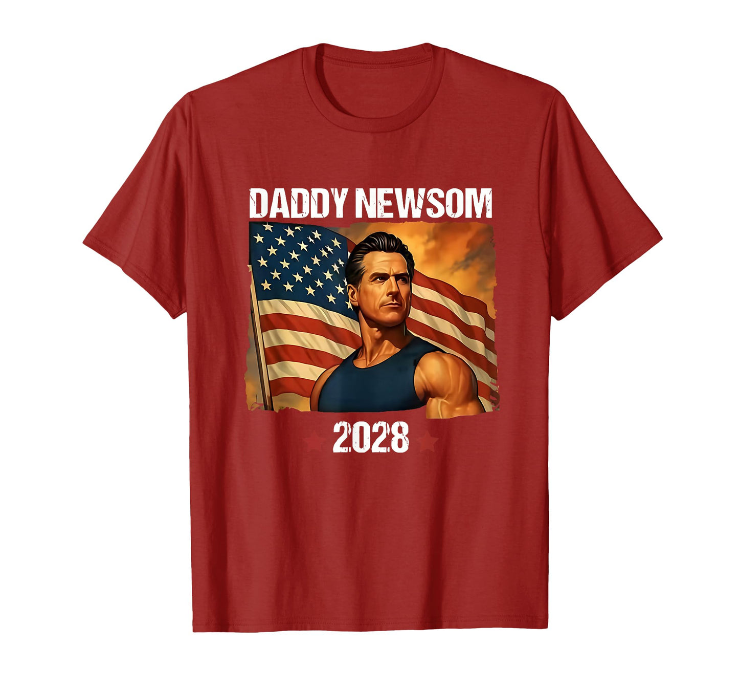 Gavin Newsom 2028 Political Satire Muscle American Patriot T-Shirt
