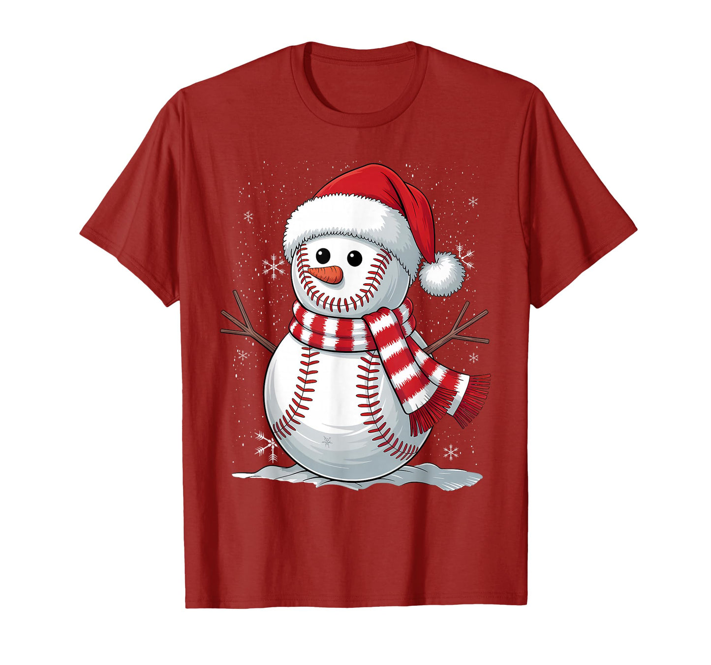 Baseball Lover Christmas Snowman Santa Hat Funny Boys T-Shirt