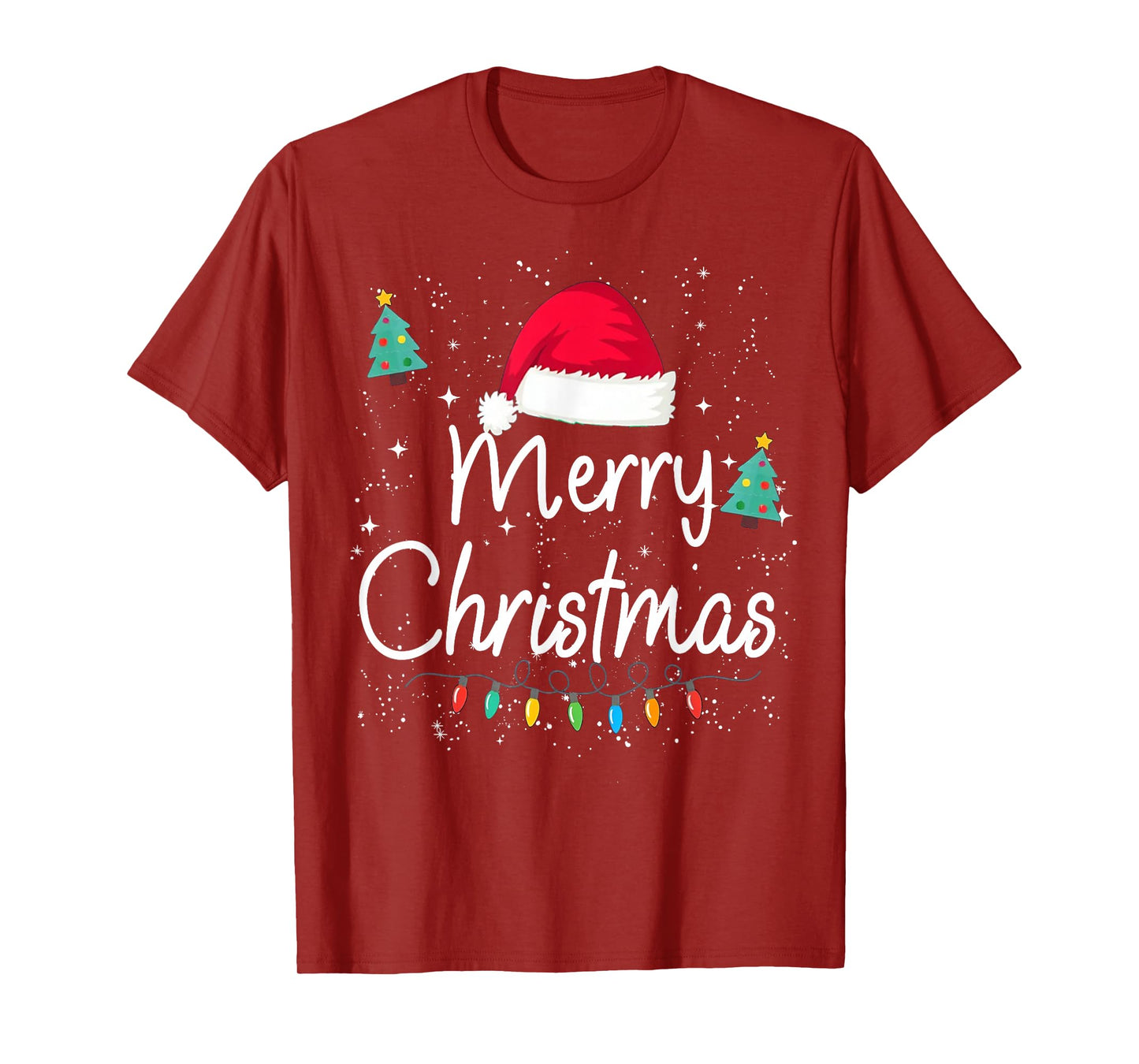 Merry Christmas Family Xmas Santa Hat Lights Men Women Kids T-Shirt