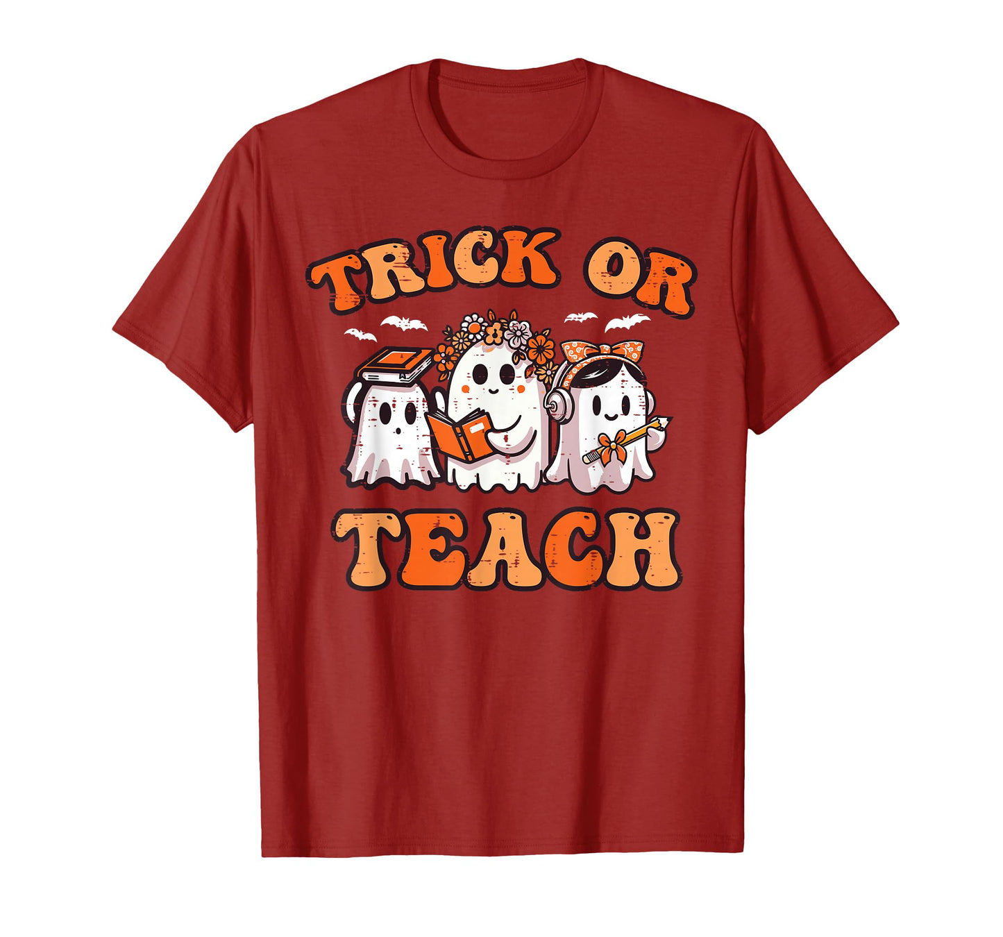 Halloween Teacher Ghosts Trick Or Teach Retro Costume Women T-Shirt