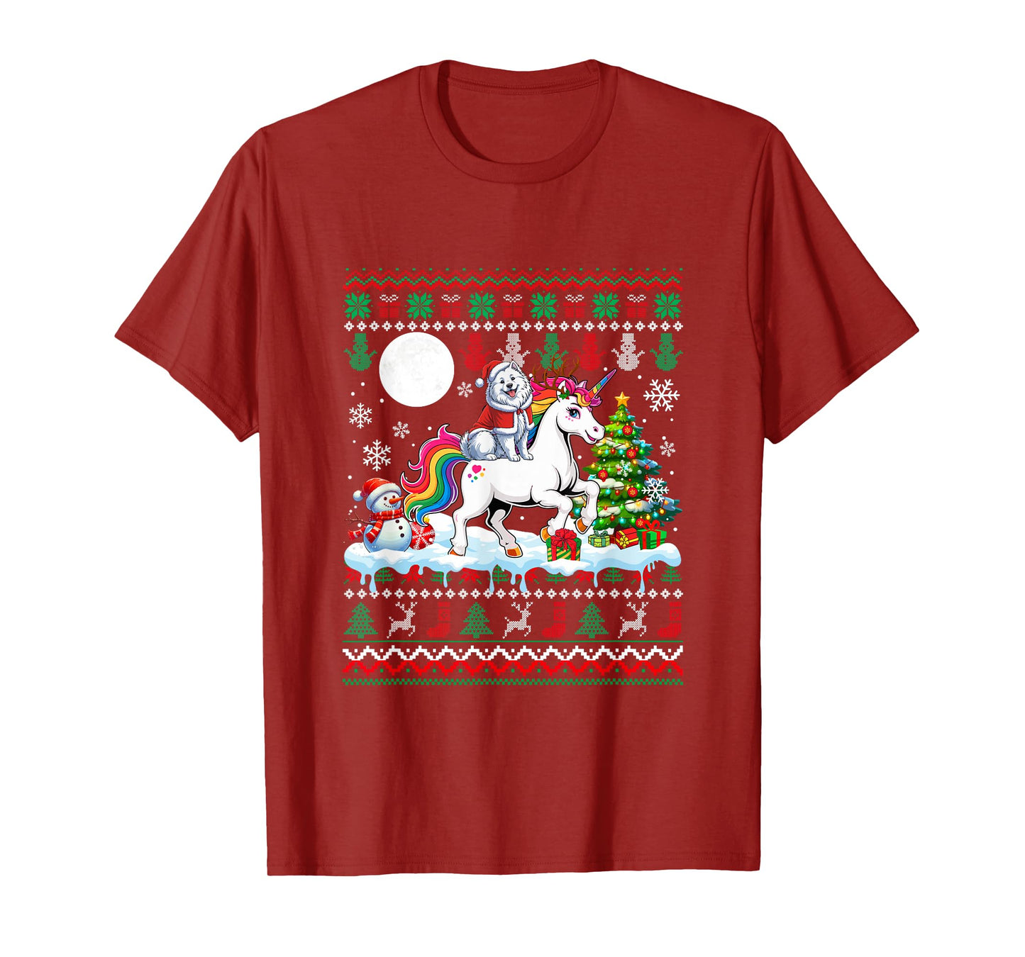 Santa Samoyed Riding Unicorn Sweater Christmas Owner Kids T-Shirt