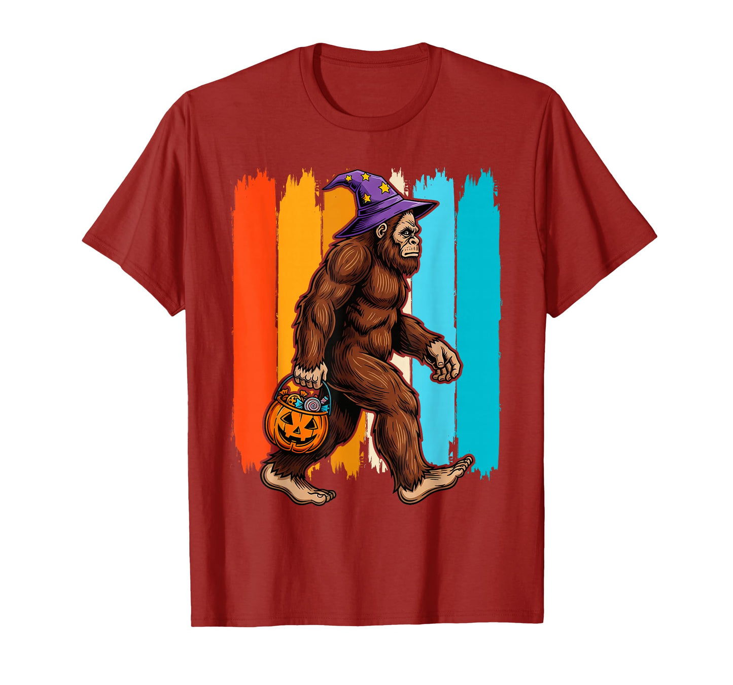 Bigfoot Sasquatch Witch Hat Retro Jack O Lantern Halloween T-Shirt