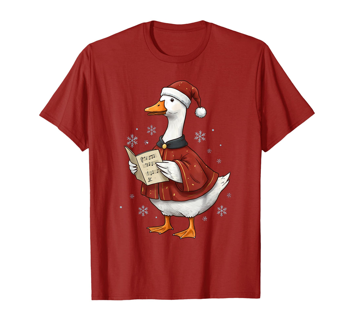 Festive Goose Caroler in Santa Hat Christmas Holiday T-Shirt