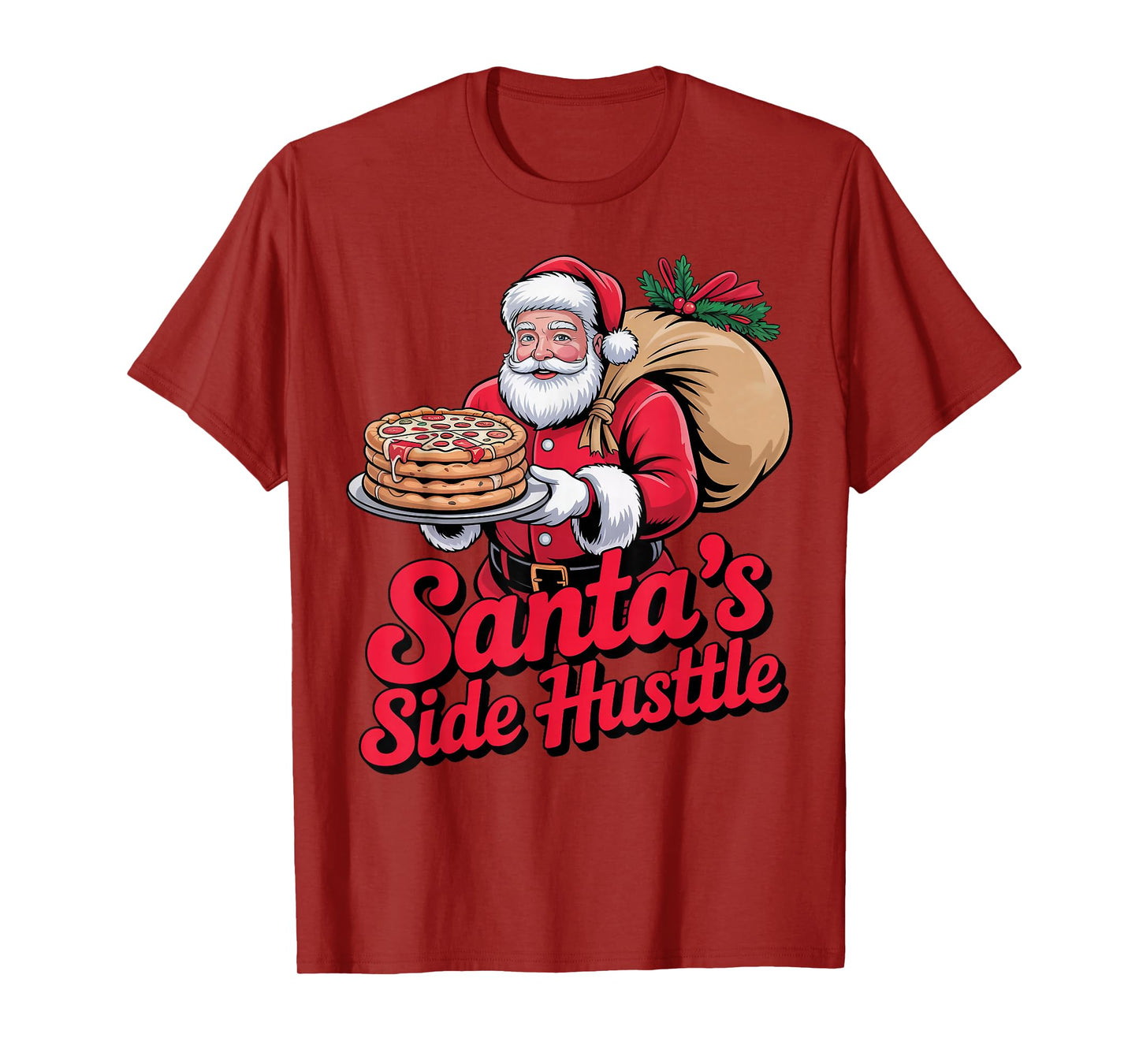 Santa’s Side Hustle - Santa Delivering Pizza on Scooter T-Shirt