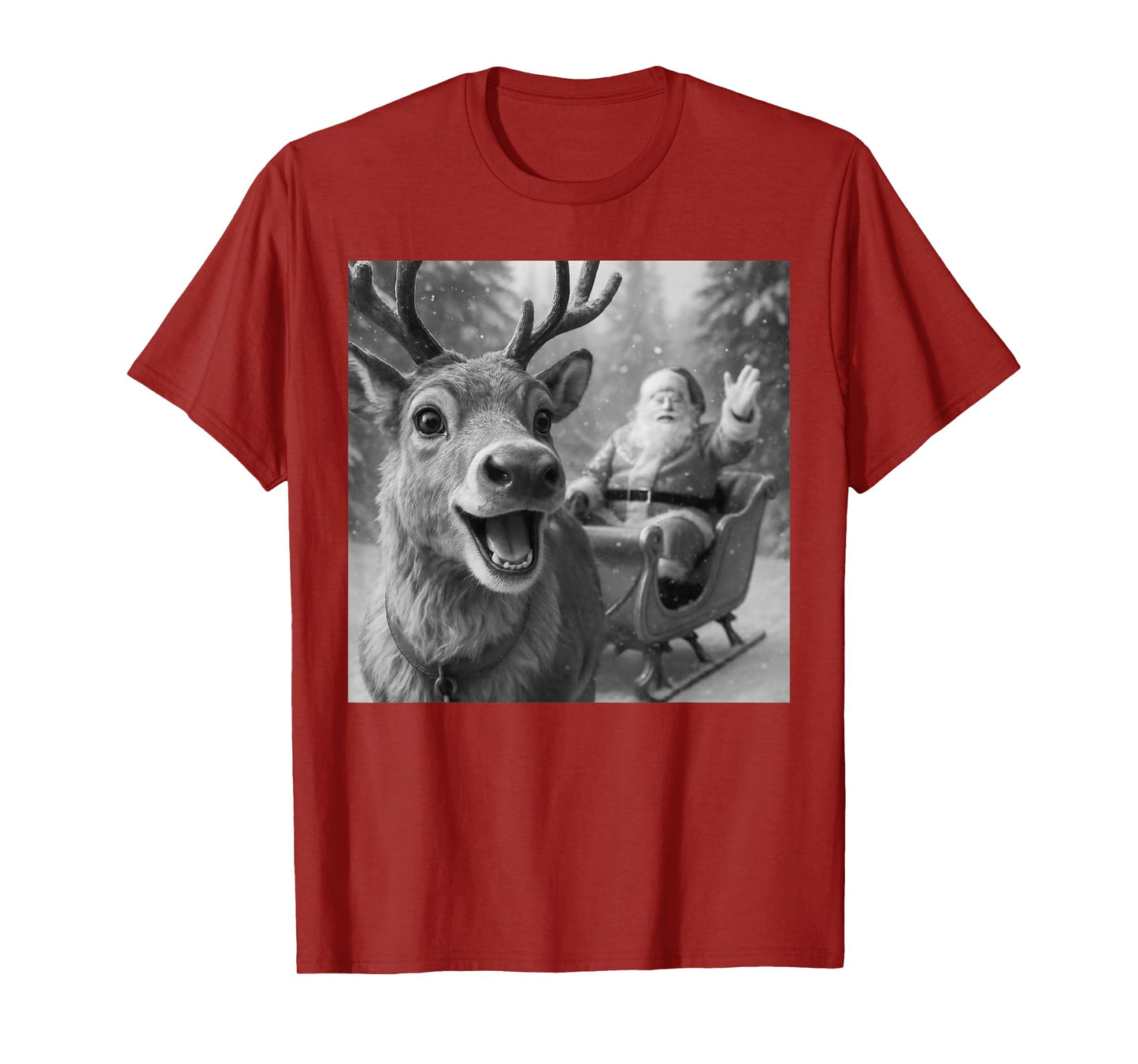 Funny Santa Claus in Sleigh with Reindeer Christmas Holiday T-Shirt