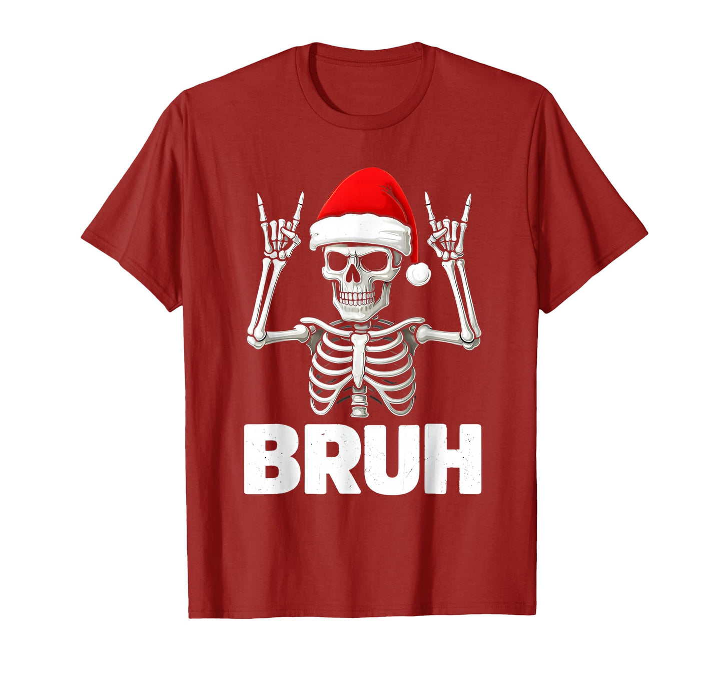 Bruh Skeleton Rock on Christmas Santa Hat for Men Boys Kids T-Shirt