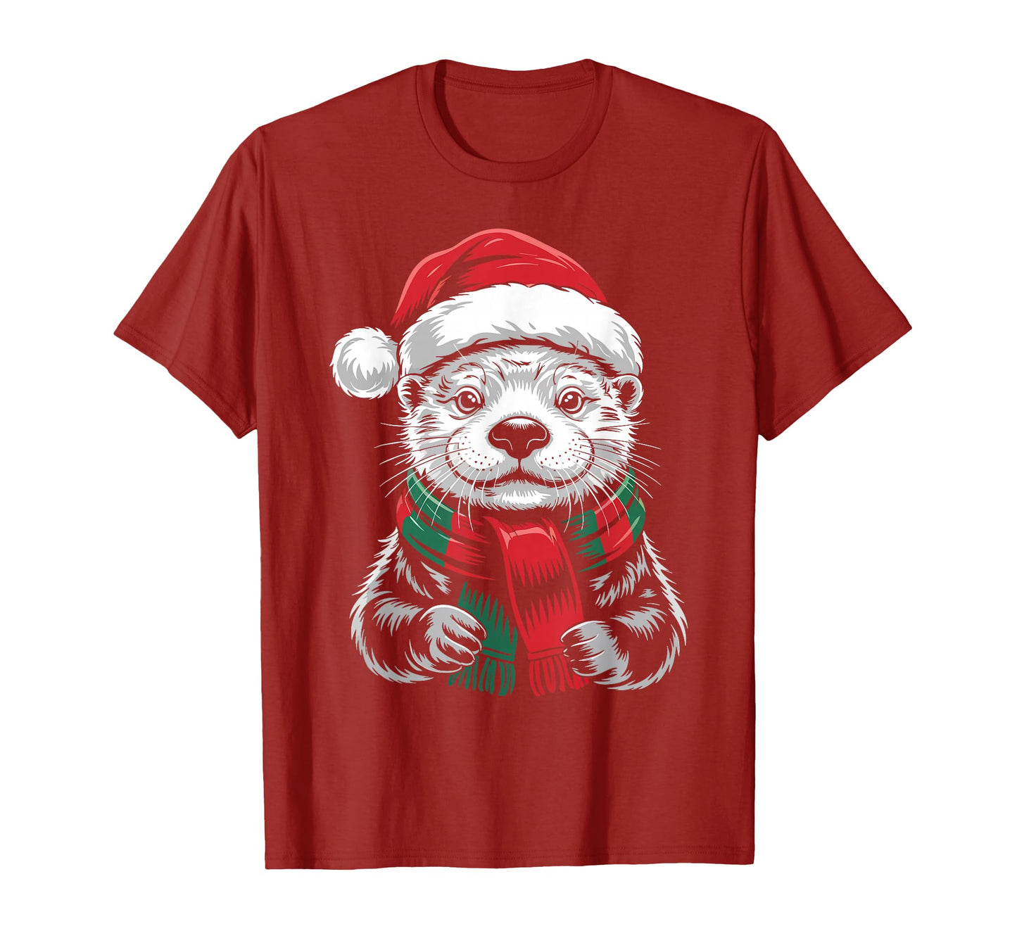 Sea Otter Xmas Santa Hat Scarf Christmas Costume T-Shirt