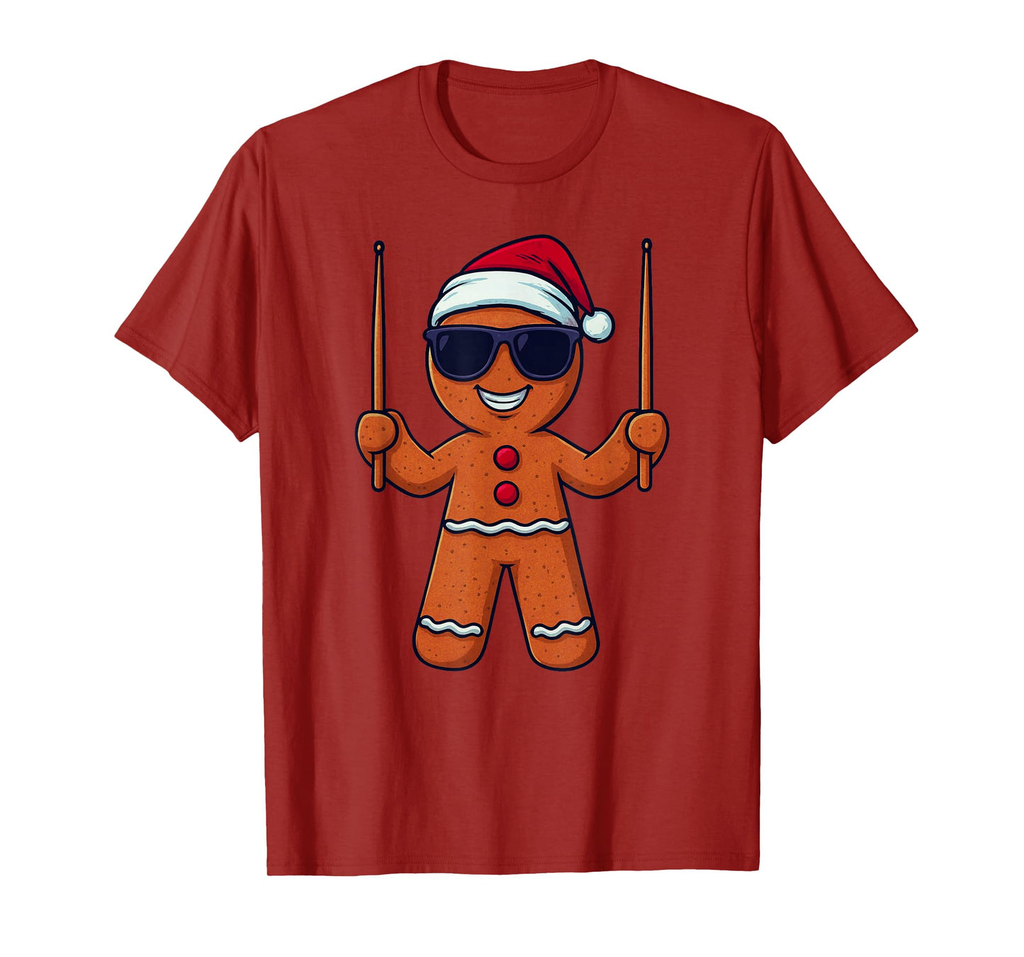 Gingerbread Playing Drums Christmas Vintage Funny Drummer T-Shirt