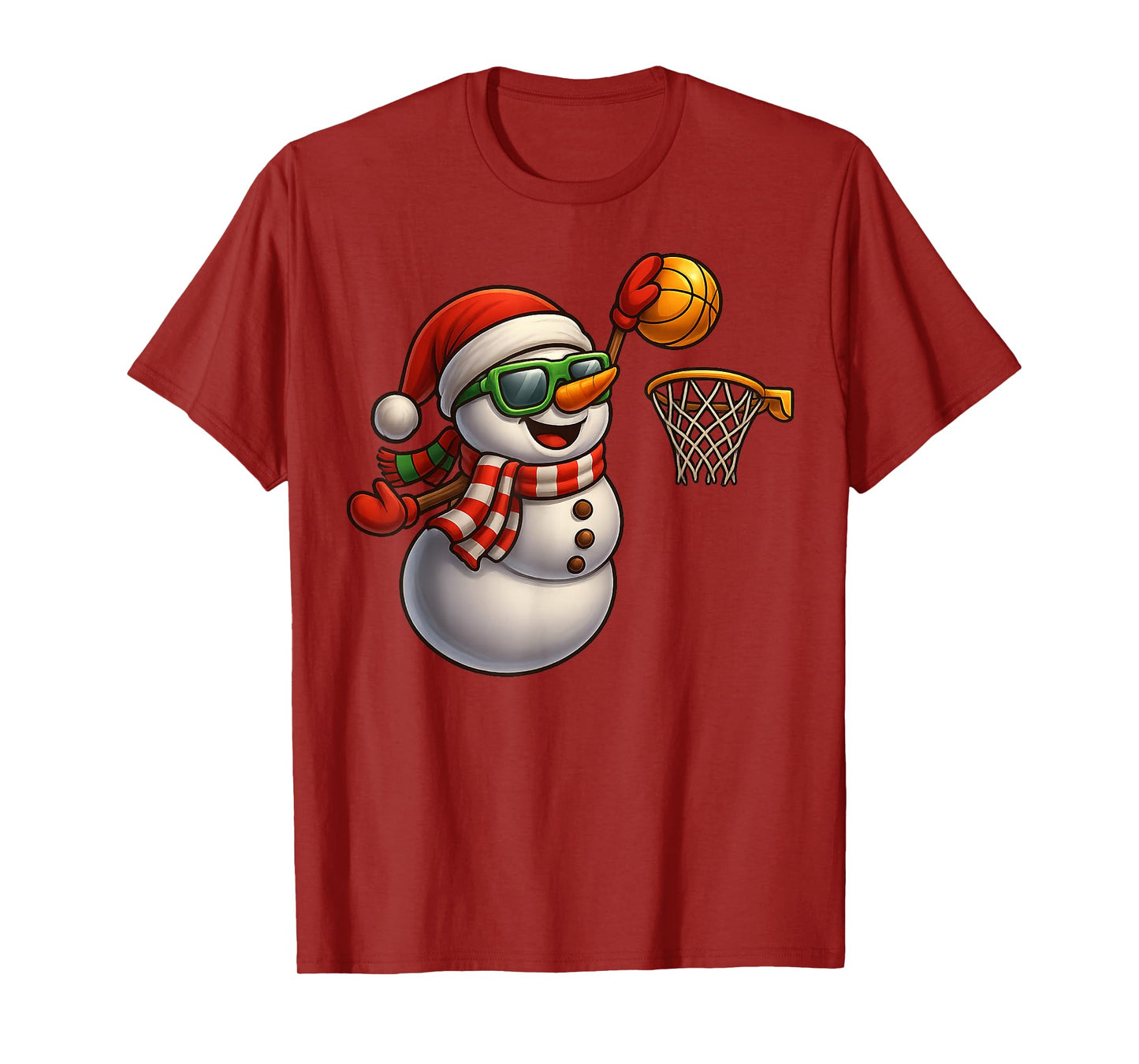 Snowman Playing Basketball Christmas Tee Men Boys Kids Gifts T-Shirt