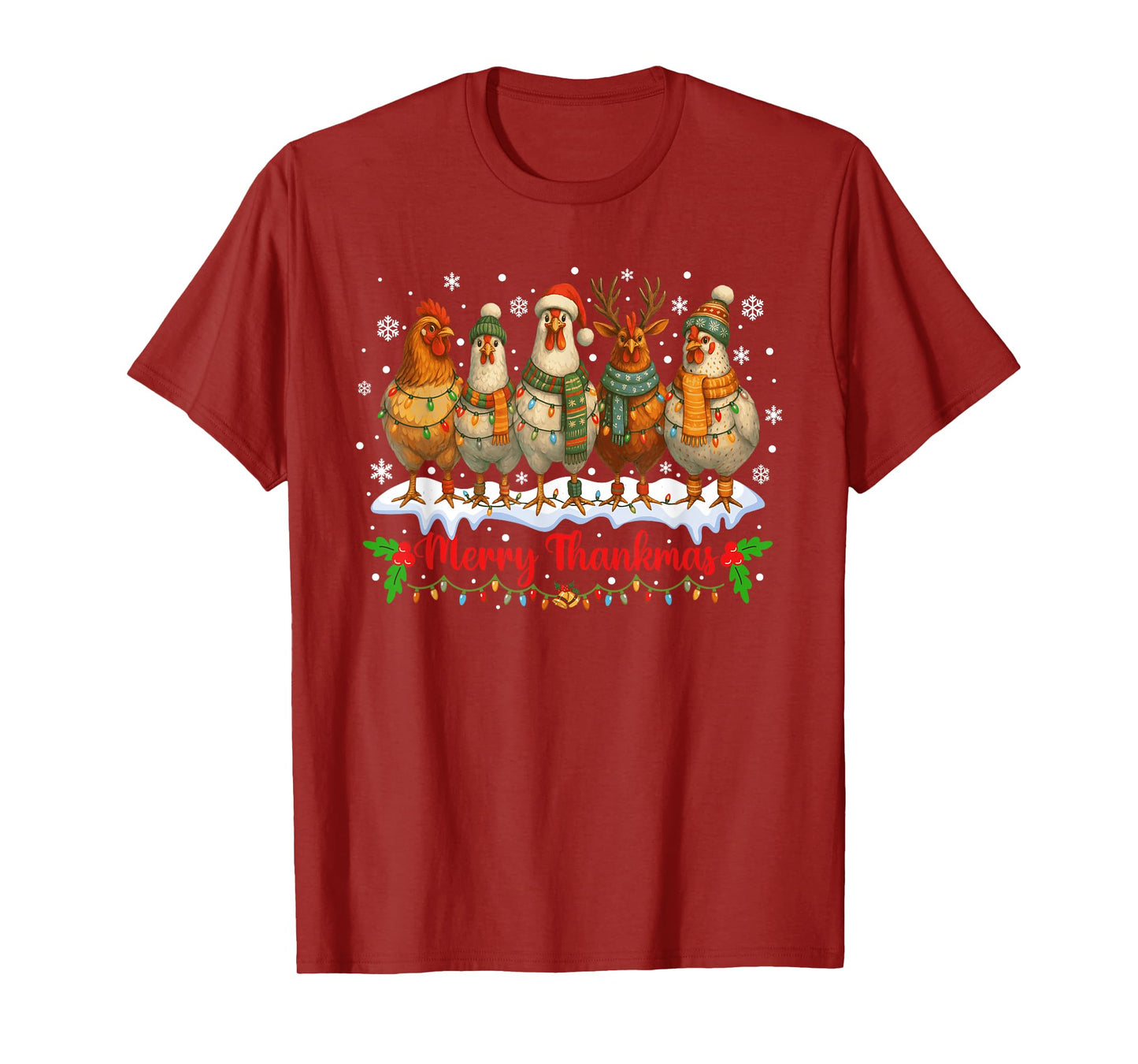 Family Matching Christmas Chicken Lights Farm Animal Funny T-Shirt
