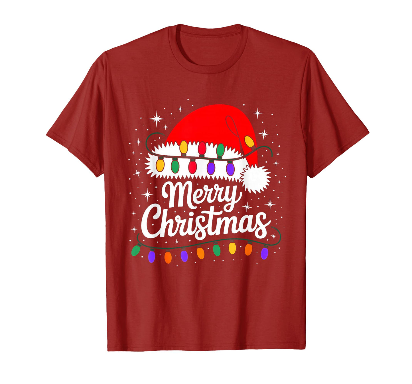 Merry Christmas Lights Red Santa Hat Xmas Family Men Women T-Shirt