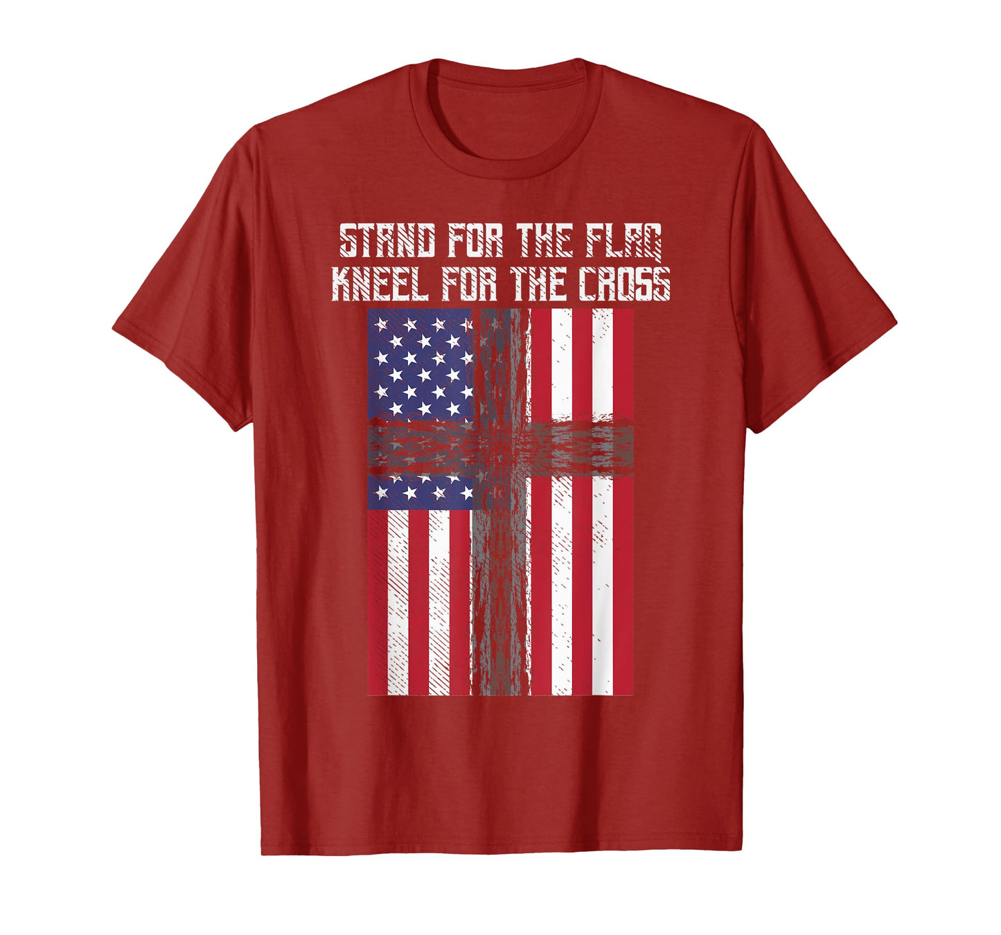 Stand Flag Kneel Cross God Jesus America US Christian Gift T-Shirt