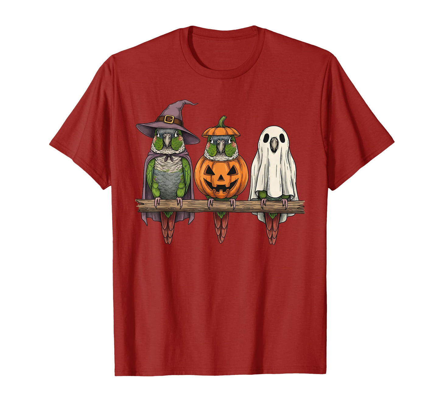 Spooky Ghost Green Cheek Conure Bird Lover Pumpkin Halloween T-Shirt
