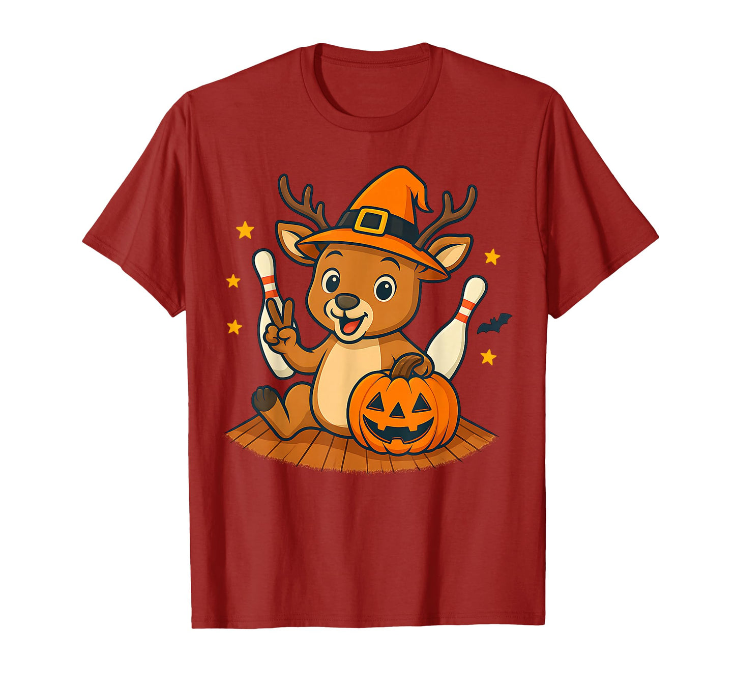 Cute Deer Halloween Pumpkin Witch Bowling T-Shirt