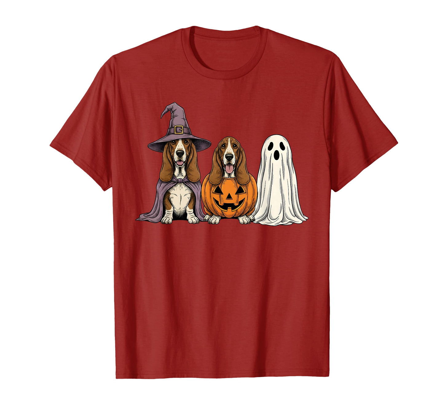 Spooky Ghost Basset Hound Pumpkin Halloween Dog Lover T-Shirt