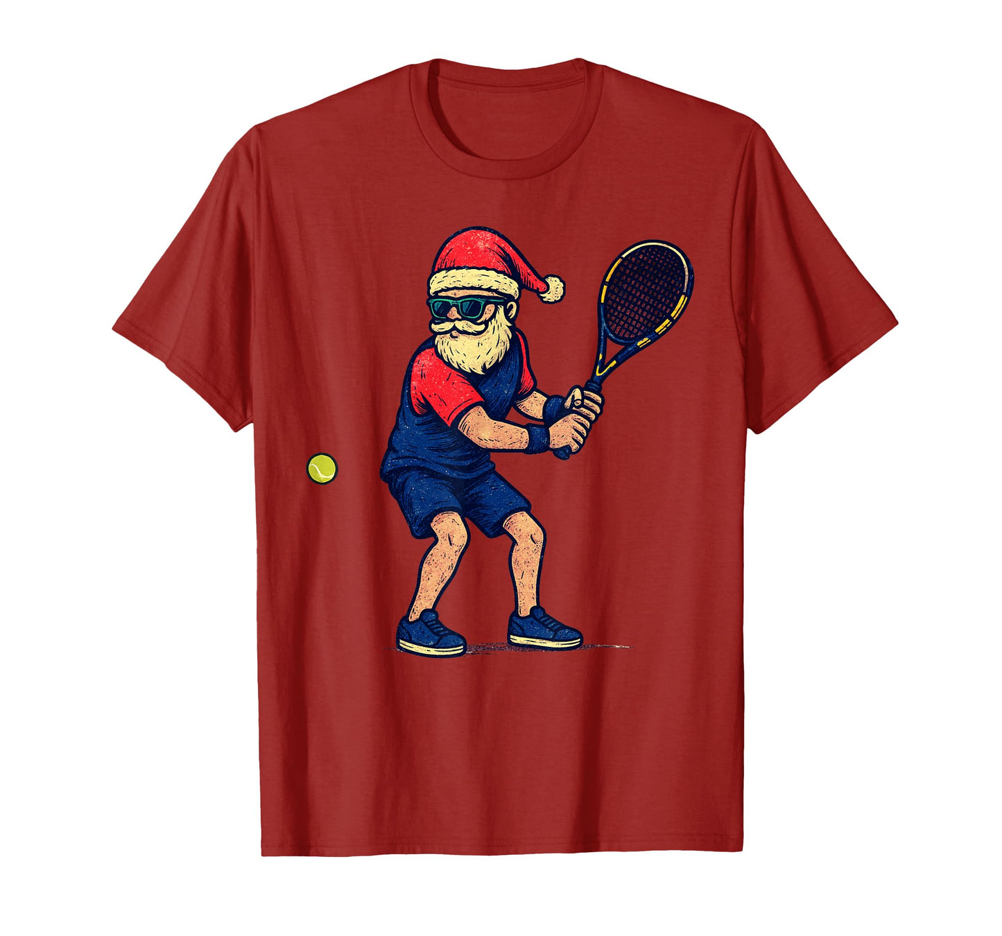 Santa Playing Tennis Christmas Vintage Funny Xmas T-Shirt