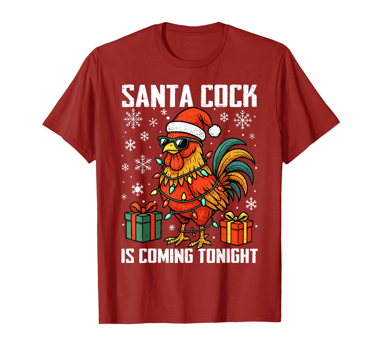 Funny Christmas Chicken Santa Cock Coming Night Humor Adult T-Shirt