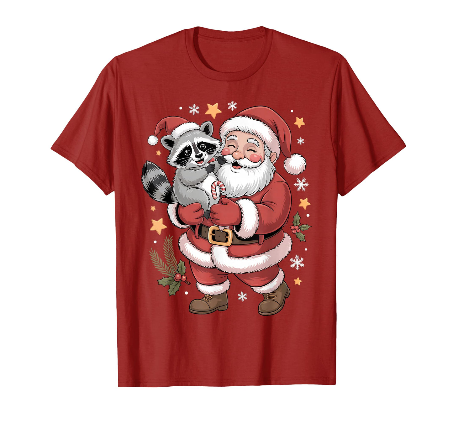 Cute Raccoon Santa Christmas Holiday Cartoon Funny Raccoons T-Shirt
